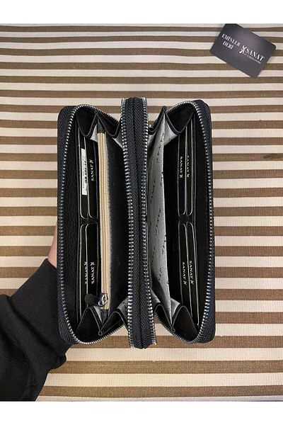 SANAT LEATHER SL-2155 double zipper 16 pcs card entrance compartment genuine leather UNISEX wallet ART LEATHER