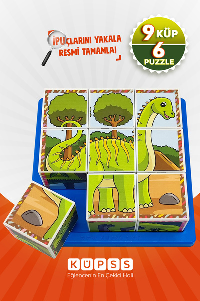 KÜPSS 6 Farklı Dinozorlar Eğitici 3d Küp Puzzle Seri 2