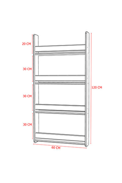 zeo wood design Montessori 4 Raflı Mdf Çocuk Kitaplığı 120*60 Cm - Safir Meşe