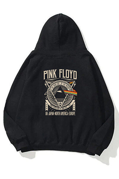 THEWERT Unisex Pınk Floyd Uk Japan North Ön Arka Baskılı Siyah Sweatshirt Hoodie