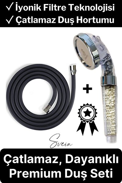 Svein Premium Duş Seti 3 Fonksiyonlu Tasarruflu Başlık Esnek Kırılmaz Çatlama...