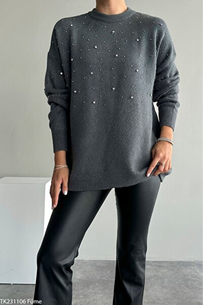 CADDELAMODA Women's Scattered Jewelled Soft Sweater