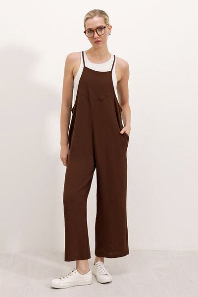 Moka Shopin 7019 Strappy Gardener Jumpsuit - Brown