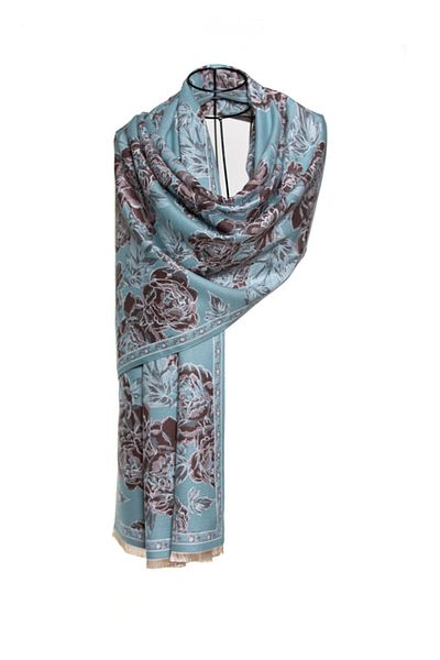 MAWLANA CASHMERE & SILK MODAL CASHMERE JACQUARD SHAL (FLOWERY)