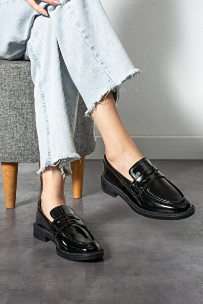 Ayax Чорна лакована шкіра М'які жіночі повсякденні повсякденні чоловічі туфлі