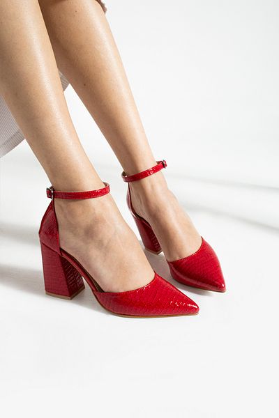 La Limar 8.5 cm red snakeskin patterned thick heel stiletto heels