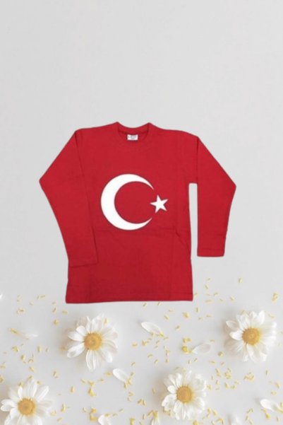 Nacar Kız Erkek Çocuk 23 Nisan Bayrak Baskılı Uzun Kol Tshirt Yetişkin Unisex...