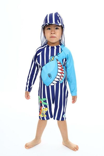 My Kids Wear ملابس سباحة بأكمام طويلة مع قبعة وسحاب