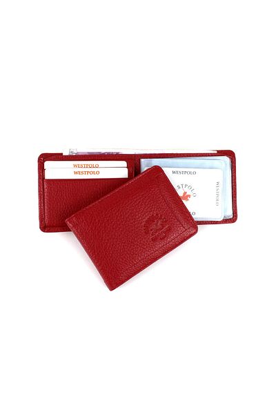 deri,se club 1993 WEST POLO RED GENUINE LEATHER PAPER MINI CARD HOLDER WITH COIN COMPARTMENT