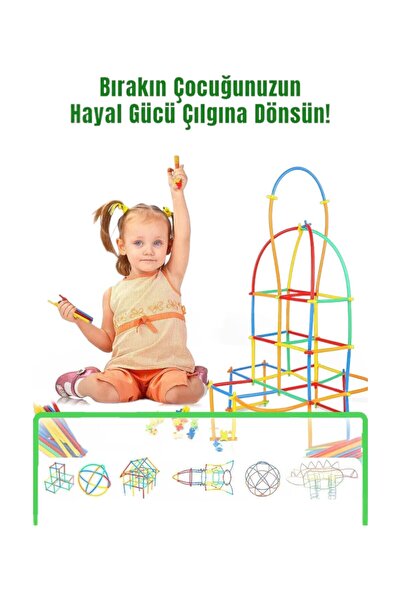 YILDIRIM OYUNCAK Bambu Pipet Çubuğu Zeka Hayal Gücü Geliştirici Ve Eğitici 300 Parça Pop Tubes 20 Adet Esnek Tüp Boru