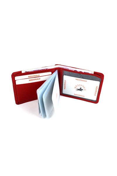 deri,se club 1993 WEST POLO RED GENUINE LEATHER PAPER MINI CARD HOLDER WITH COIN COMPARTMENT