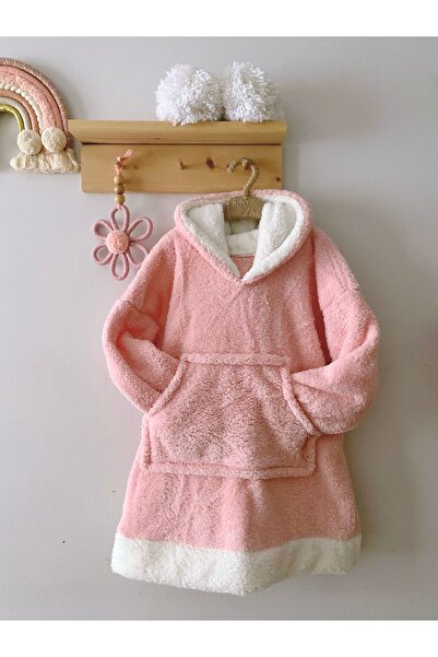 ROKEFF 2-5 Yaş Çocuk Wellsoft Giyilebilir Battaniye-Beyaz Bantlı, Beyaz Kapüş...