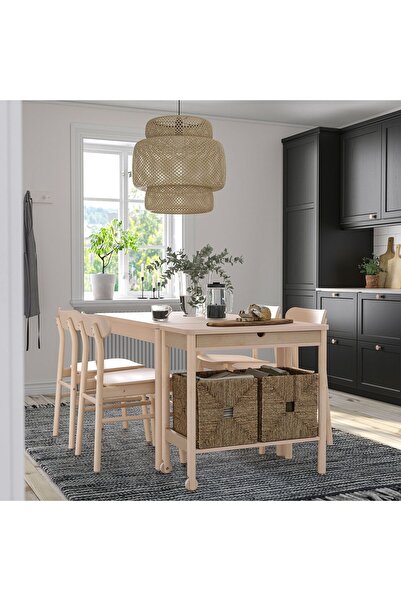 IKEA RÖNNINGE mutfak masası takımı, huş, 4 sandalyeli, açılabilir, 118/173 cm