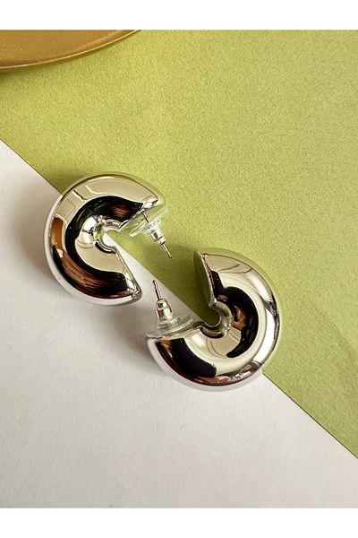 ringbox Silver Color Extra Curved Half Hoop Earrings