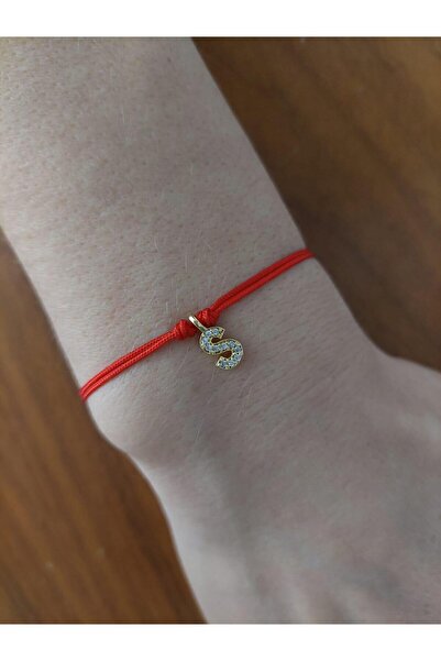 LUCKY ACCESSORIES Kırmızı İp Şans Zirkon Harfli Bileklik