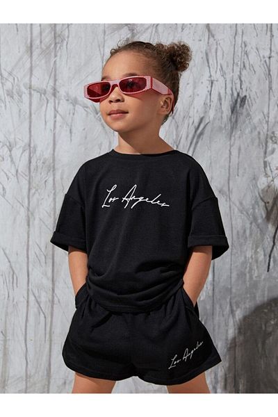 AMMA Kids Los Angeles Printed Bottom Top 100% Cotton T-Shirt Shorts Set