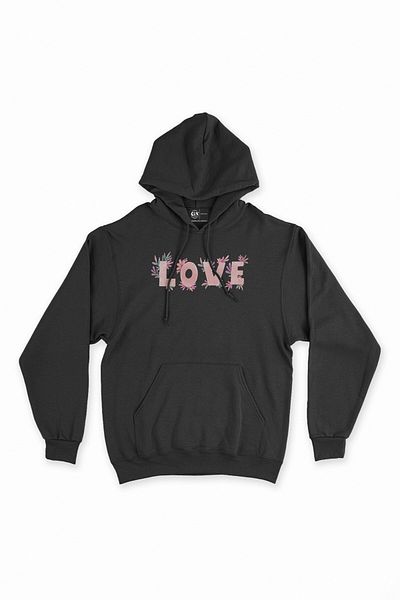 Cix Hanorac negru cu glugă - Love Design cu flori și text