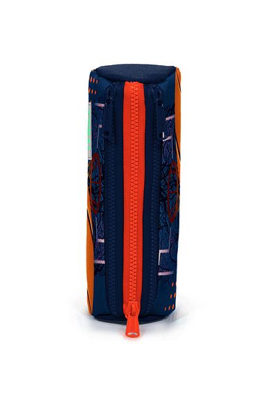 Coral High Πορτοκαλί Navy Blue Παιδική τσάντα μολυβιού με σχέδια μπάσκετ - Τρία διαμερίσματα 22066