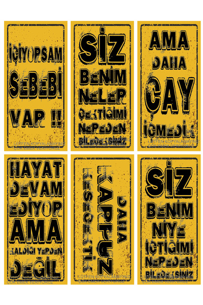 Hayat Poster ÇAY ALKOL ATARLI KOMİK EĞLENCELİ SÖZLER DUVAR YAZILARI 6LI MİNİ ...