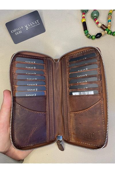 SANAT LEATHER SL-616 multi-card holder genuine leather zipper unisex potfolio wallet 17CM×10CM ART LEATHER