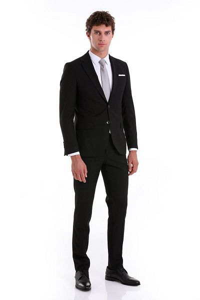 Hatemoğlu Μαύρο Slim Fit Mono Collar μονόχρωμο κλασσικό κοστούμι