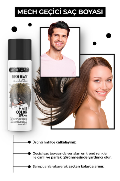 Morfose Mech 24 Saate Kadar Etkili Siyah Renkli Saç Spreyi Royal Black 150 ml