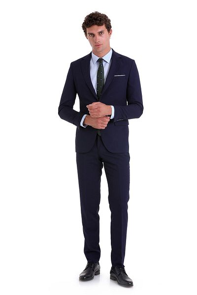 Hatemoğlu Μονόχρωμο κλασικό κοστούμι Navy Blue Slim Fit