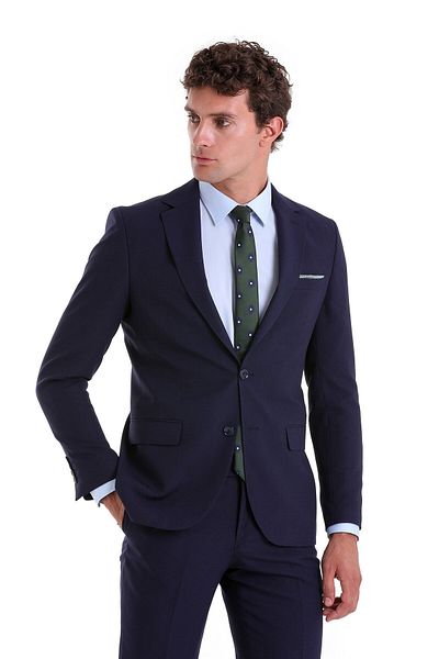 Hatemoğlu Μονόχρωμο κλασικό κοστούμι Navy Blue Slim Fit