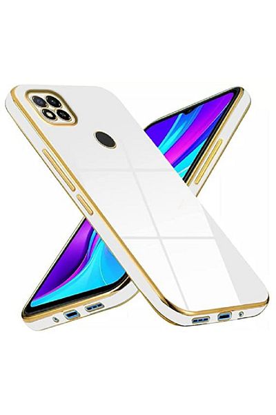 Fibaks حافظة متوافقة مع هاتف Xiaomi Redmi 9c ذات حافة لامعة ومطرزة باللون الذهبي وغطاء حماية للكاميرا