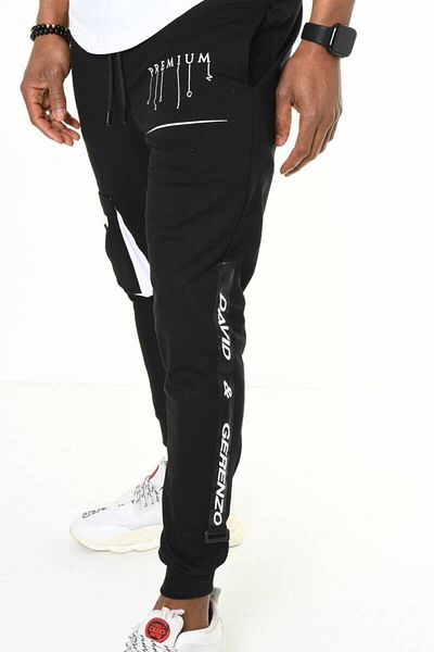 DAVID&GERENZO Μαύρο παντελόνι Jogger με τσέπες Cargo Ribbed Leg