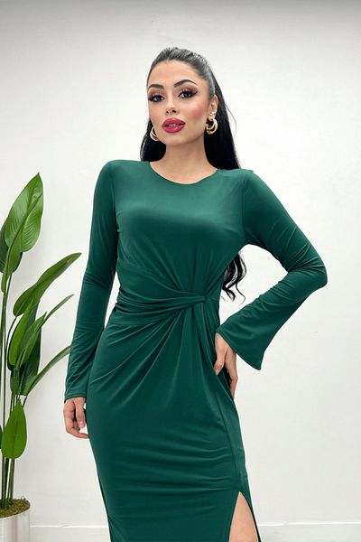 giyimmasalı Jersey Fabric Gather Detailed Dress - EMERAL GREEN