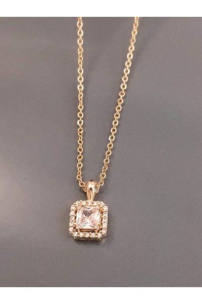 TÜKKAN ACCESSORİES SQUARE Baguette ZIRCON STONE GOLD NECKLACE-SLEEVE154