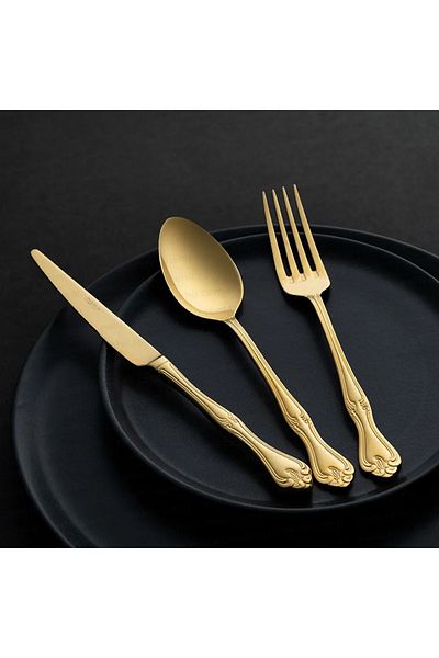 Nehir Lalezar Titan Gold Satin 84 Pieces 12 Person Cutlery Set