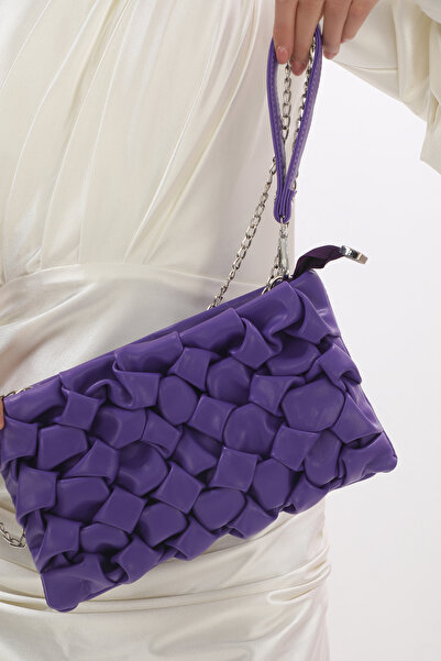womenacs Purple Color Evening Dress Portfolio Clutch Handbag with Long Chain Strap New Season Design