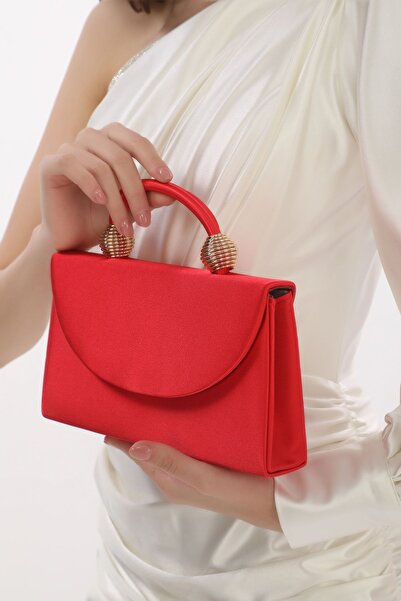 womenacs Red Color Satin Fabric Evening Dress Women's Bag Handheld and Long Strap Use (Chain Strap)