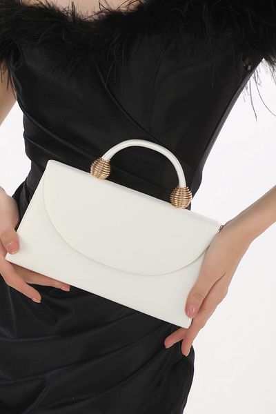womenacs Rochie de seară din țesătură satinată de culoare perlă Geantă pentru femei pentru mână și curea lungă (curea cu lanț)