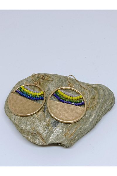 mama india alaçatı Crystal Stone Round Design Bronze Color Brass Earrings No:1