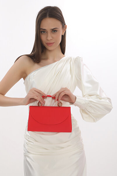 womenacs Red Color Satin Fabric Evening Dress Women's Bag Handheld and Long Strap Use (Chain Strap)