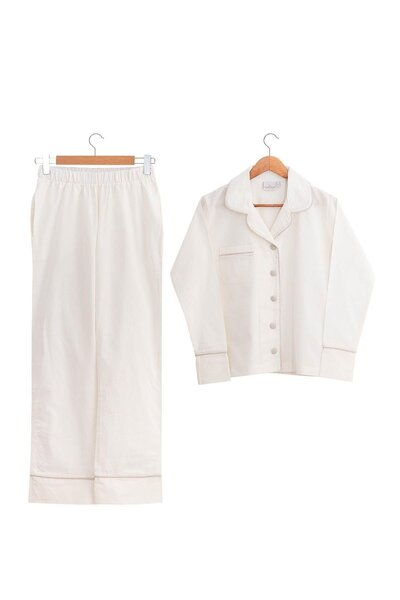 Ecocotton Reya Krem %100 Organik Pamuk Keten "Large" Kadın Pijama Takımı