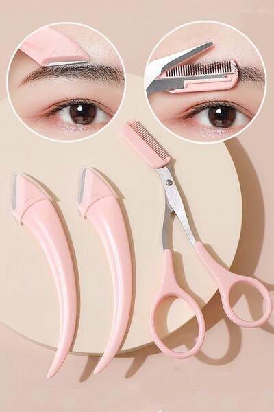 H&E LUXURY DESIGN Pambe Kaş Makası + 2'li Kaş Usturası Seti