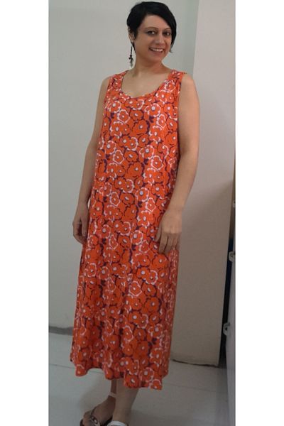 Mertcan Butik Orange Floral Patterned Thick Strap Viscose Combed Cotton Dress