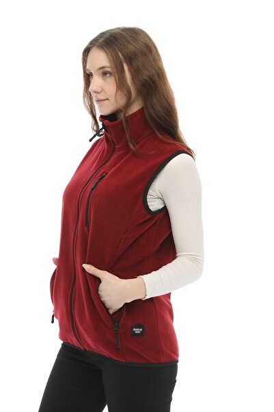 GHASSY CO. Women's Fleece Multi-Pocket Trekking Burgundy Sports Vest