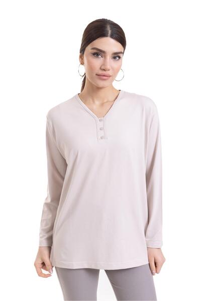 Mutlu City Kadın Orta Yaş Ve Üzeri Dört Mevsim V Yaka Rahat Kalıp Likralı Vis...