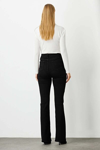 Geppetto Leo Max Vanessa Spanish Color Colorfast High Waist Lycra Black Flare Jeans Trousers