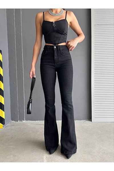 Geppetto Leo Max Vega Julia 90's Non-Fading Black High Waist Spaghetti Comfort Lycra Jeans