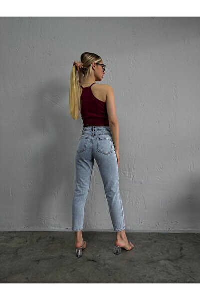 Geppetto Leo 90's Dora jeans Lycra High Waist Blue Snow Washed Mom Jeans Extra Stretchy