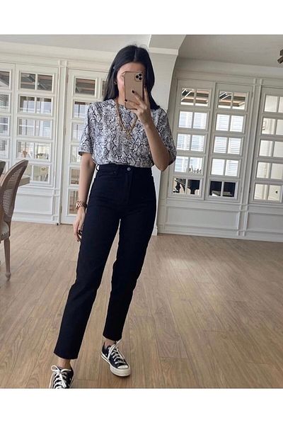 ByCukurovaFrango Leo Penelope Zero Blugi mom cu talie înaltă Buzunar elastic Bumbac strâns - Jean mom slim