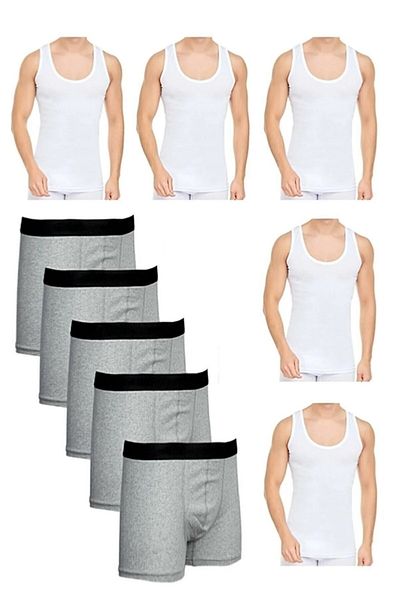 Akpınar Çamaşırları Set de 10 piese pentru atlet și boxer pentru bărbați Pachet economic Set pentru atlet și boxer 5 sportiv 5 boxeri