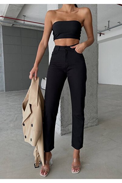 ByCukurovaFrango Blugi Mom Flexi Slim Fit - Blugi din bumbac cu buzunar în talie