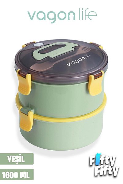 Vagonlife 1600 ML Two Layers Round Stainless Steel Bento Lunch Box New Generation Expiry Bowl-Forked Eyebrow